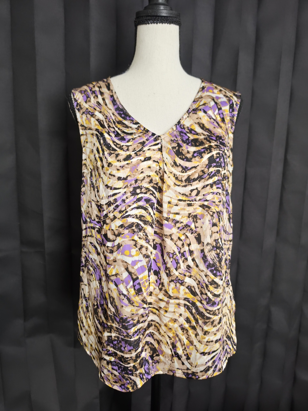 Kasper Women's Multicolor Animal Print V-Neck Sleeveless Blouse Top XS